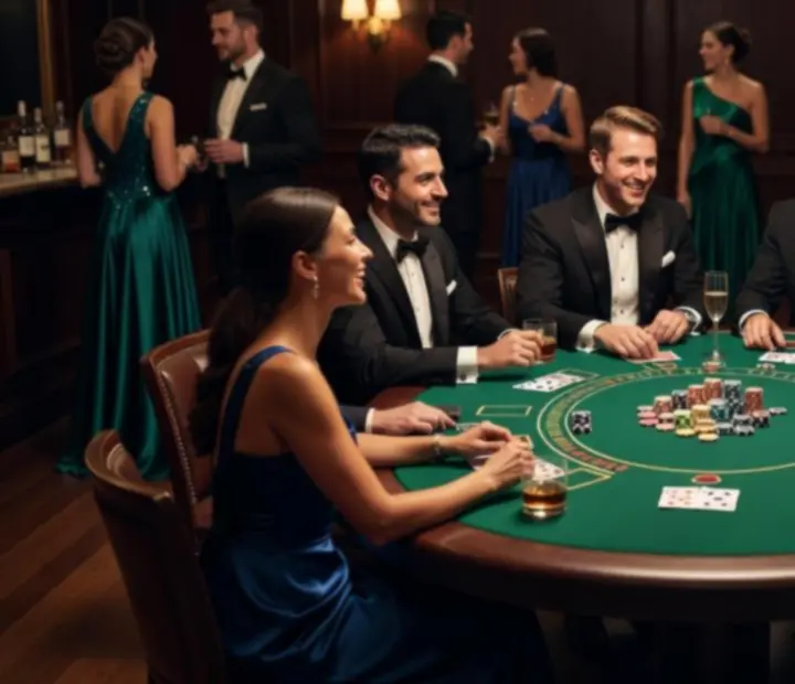 Stół do blackjacka na prywatnej imprezie z profesjonalnym krupierem i symbolicznymi żetonami
